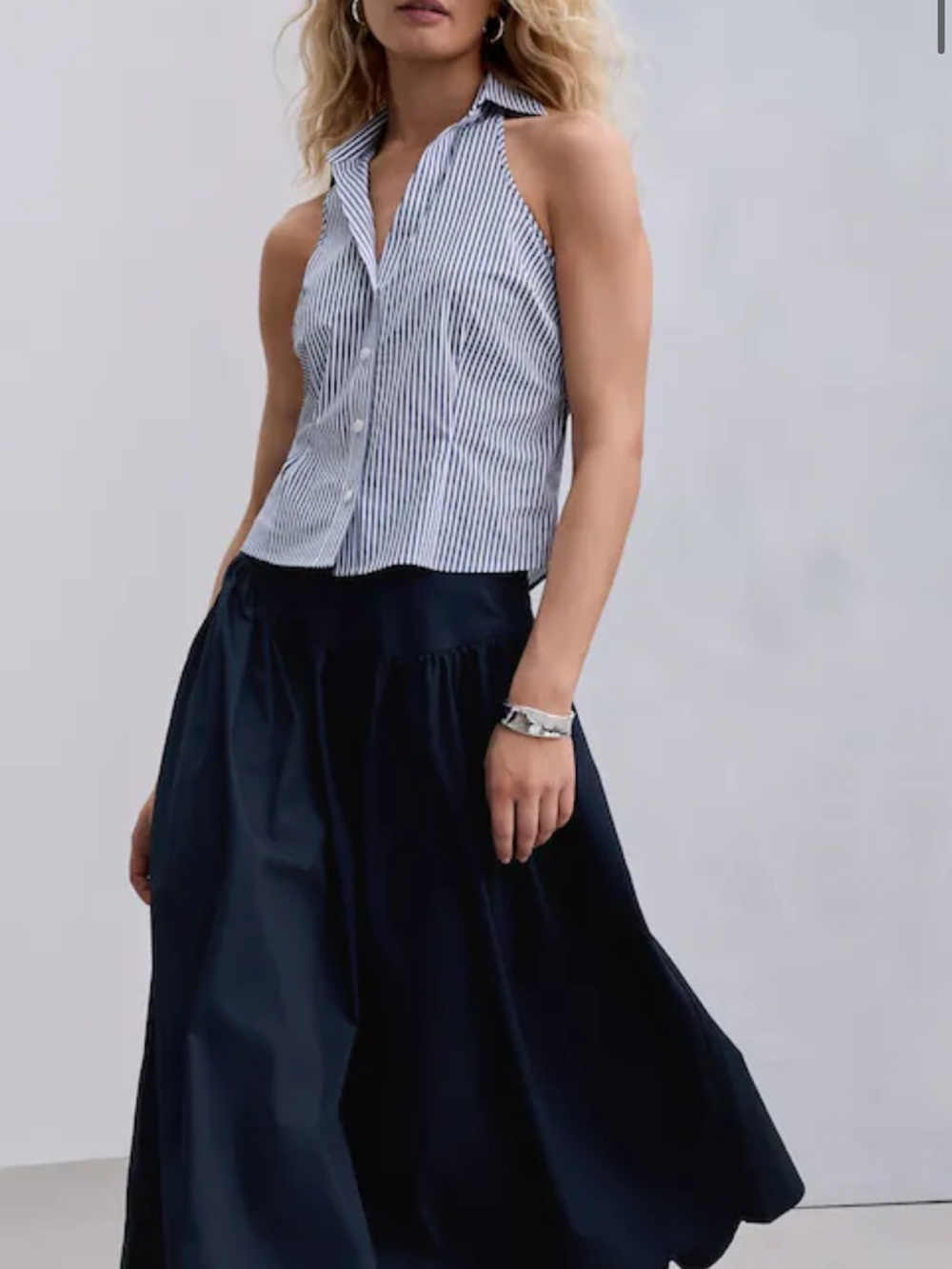 Navy Full-Length drop waist Maxi Skirt